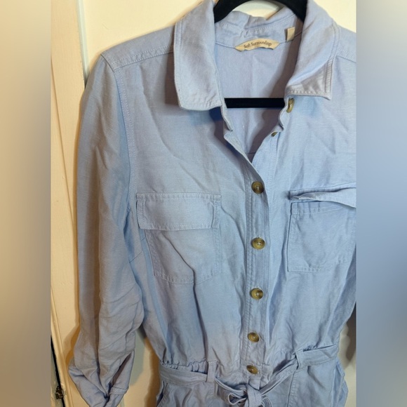 Soft Surroundings Baby Blue Linen Blend Kerry Belted Jumpsuit - Picture 7 of 7